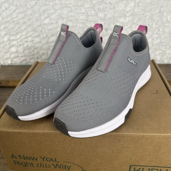 WOMENS KURU ATOM SLIP-ON STONE GRAY KNIT BERRY PINK SLIPON SNEAKERS SHOES 10.5 - Picture 2 of 10